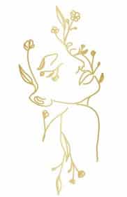 Golden line art illustration of a delicate deer with floral and foliage elements integrated into its antlers and body.